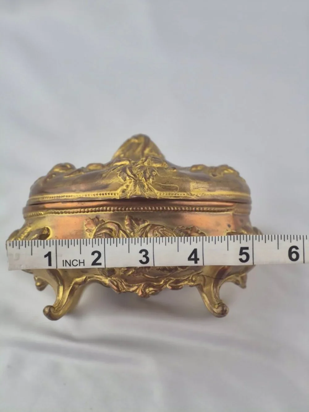 N.B. Rogers Art Nouveau Trinket Box 812-882 Jewelry Casket Rose Floral Gold Tone